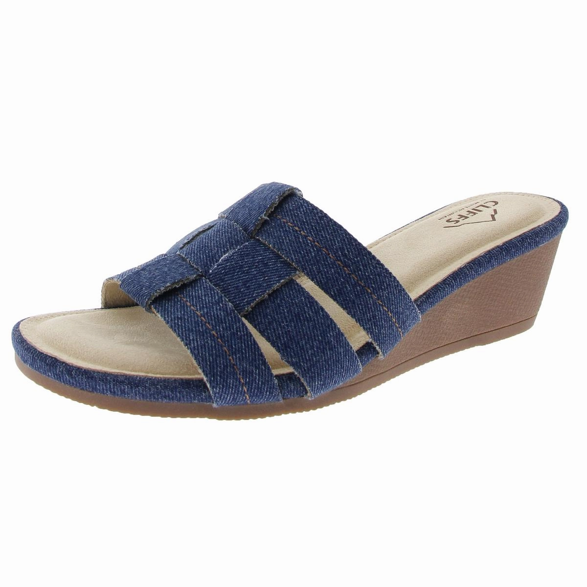 Candyce Womens Faux Leather Woven Wedge Sandals