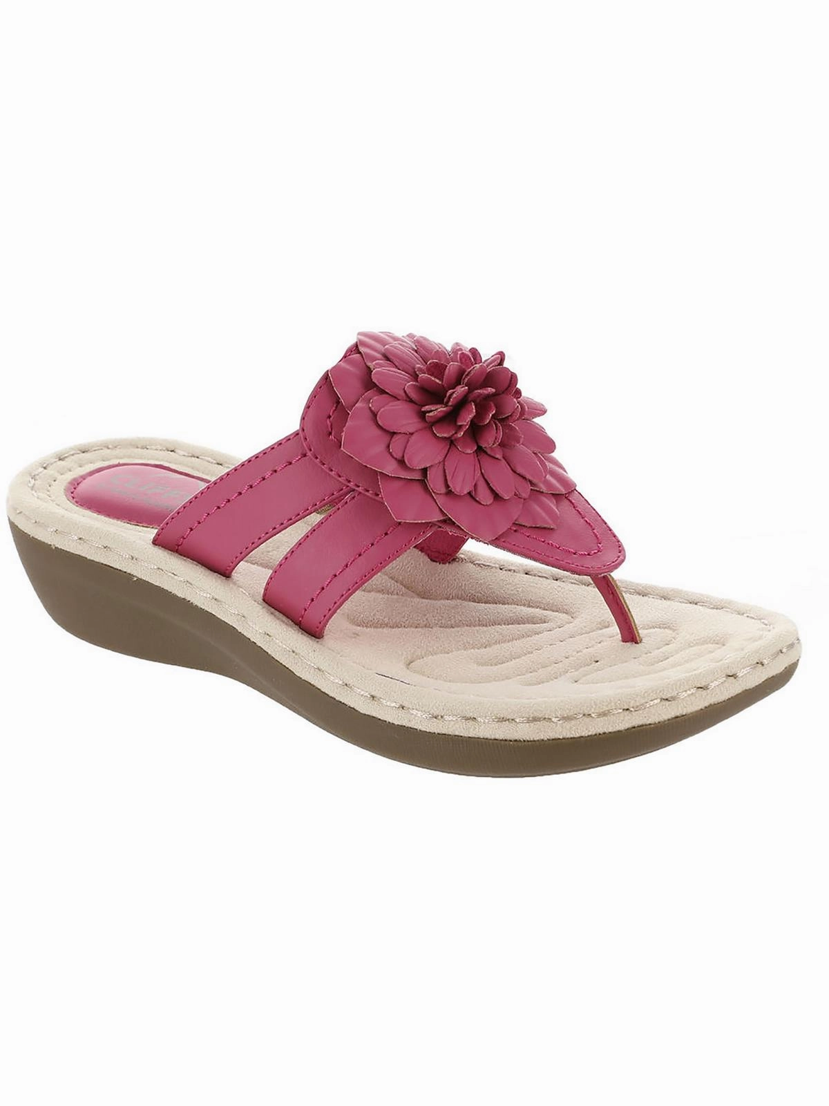 Cassia Womens Faux Leather Thong Wedge Sandals