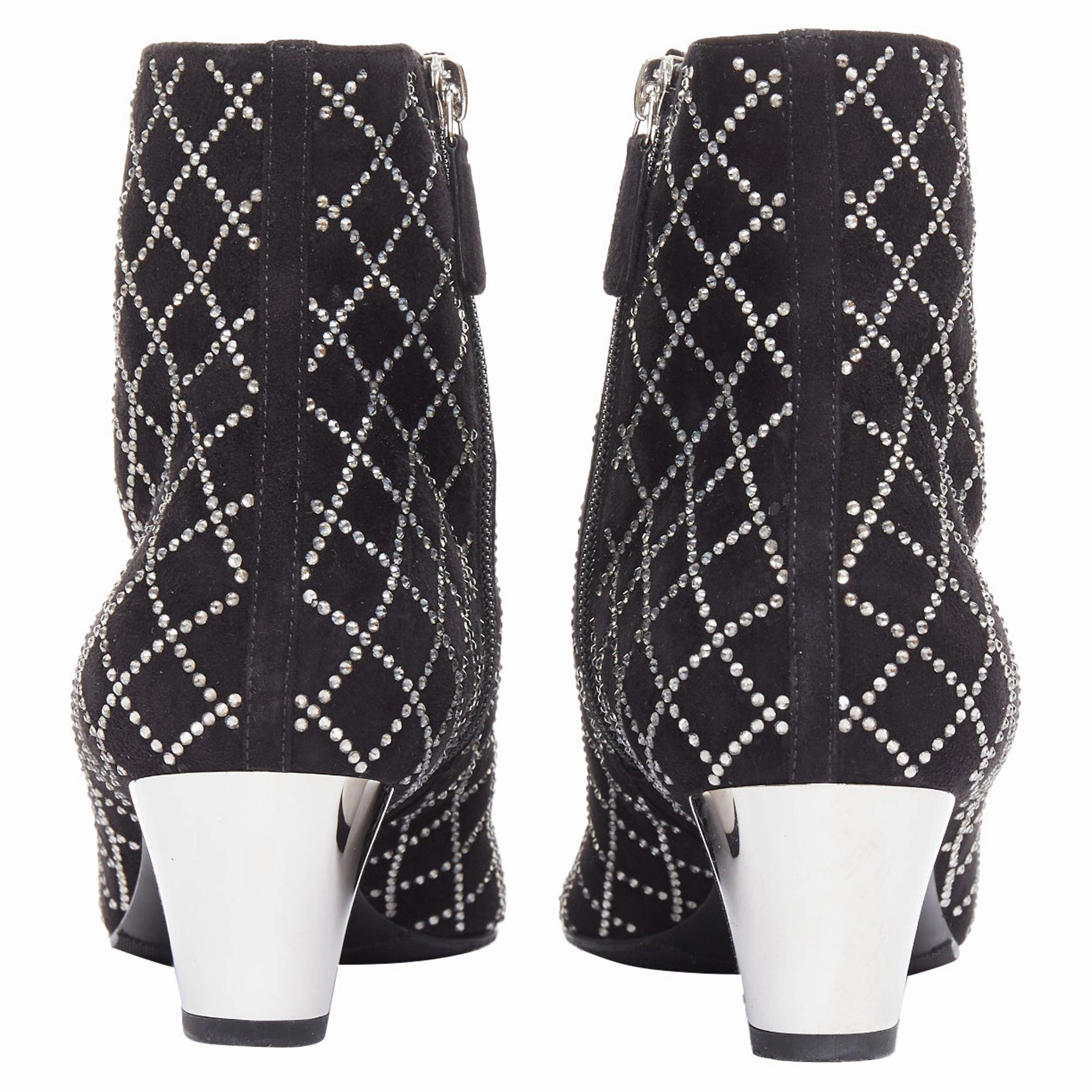 Chanel black suede crystal heel boots