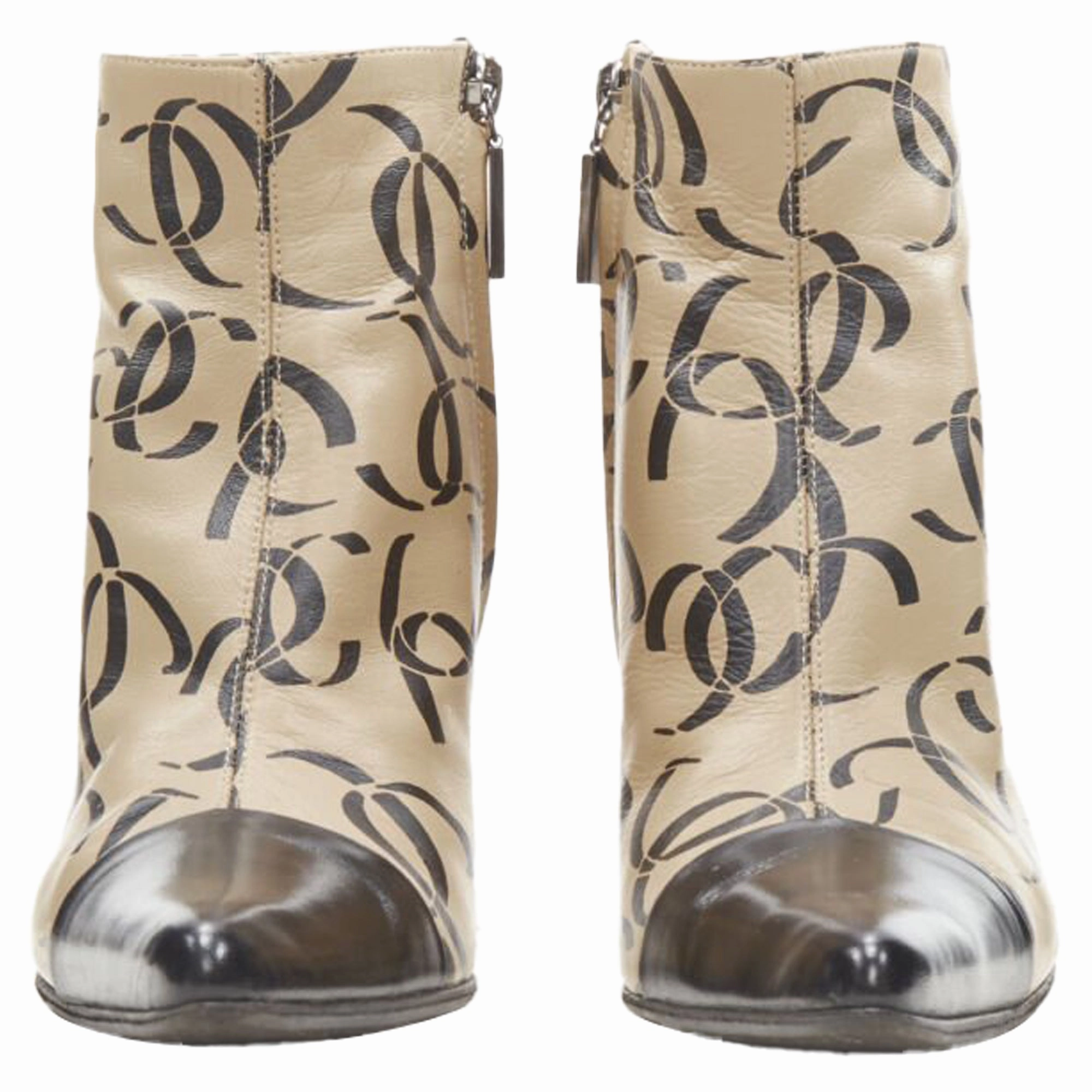 Chanel marked CC logo toe cap ankle bootie