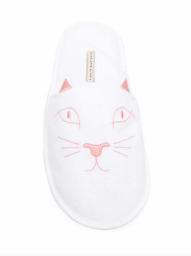 Charlotte Olympia House Cat Slippers in white