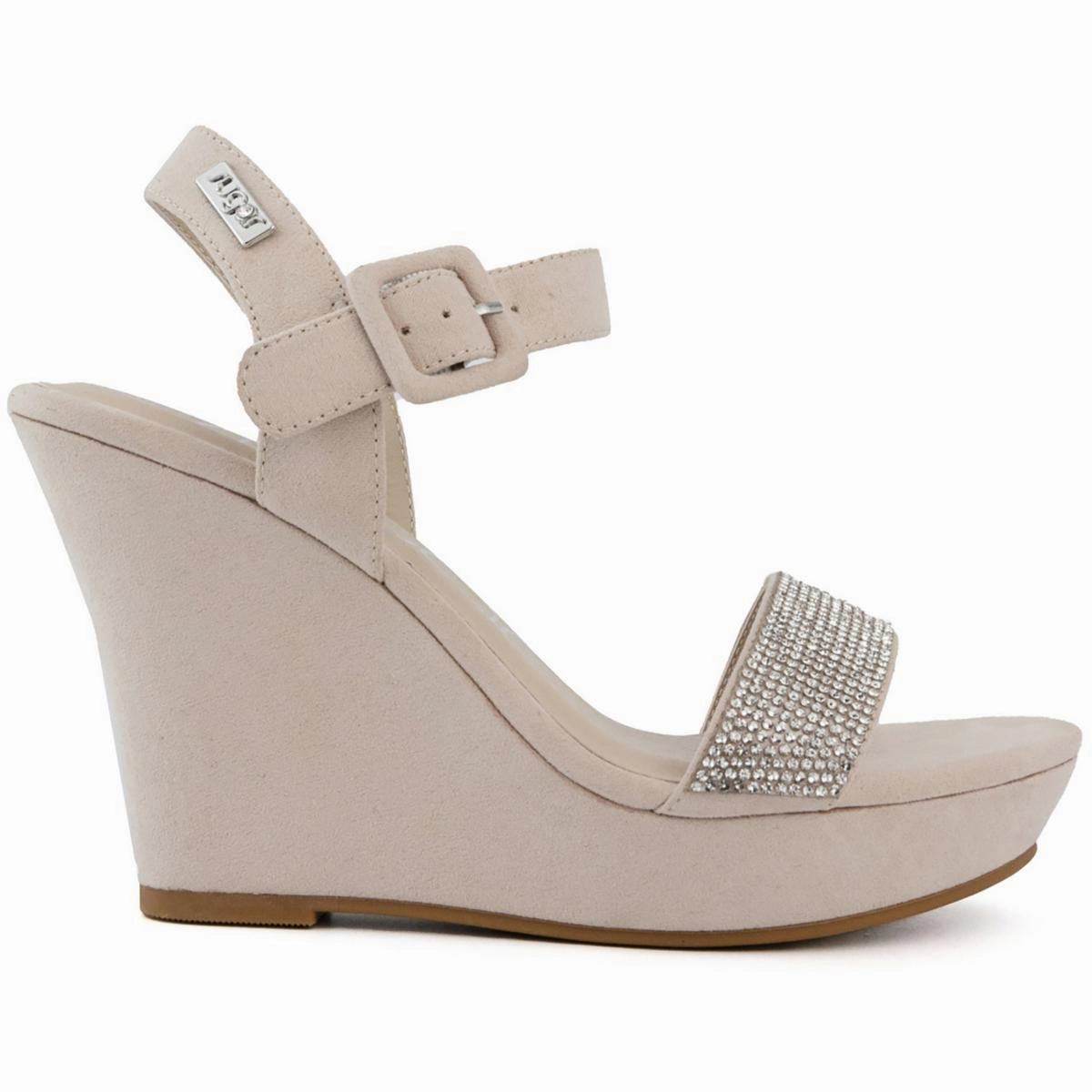 Chili Womens Faux Suede Rhinestone Wedge Sandals