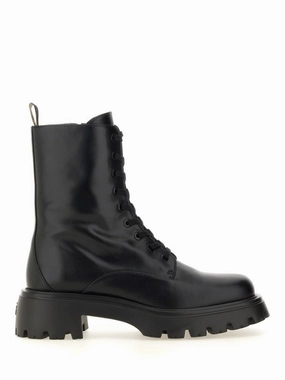 Chunky Sole Black Calf Leather Boots Womens Sports Shoes clearance