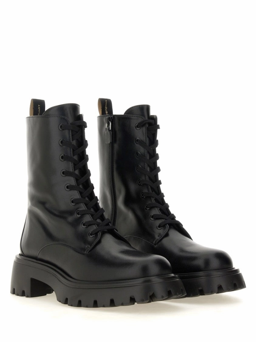 Chunky Sole Black Calf Leather Boots