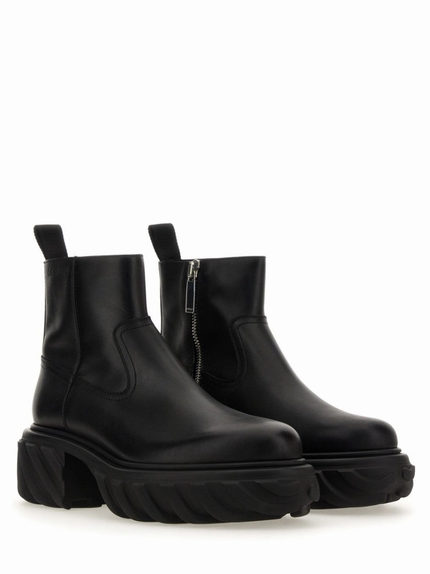 Chunky Sole Leather Boots With Elastic Side Panels