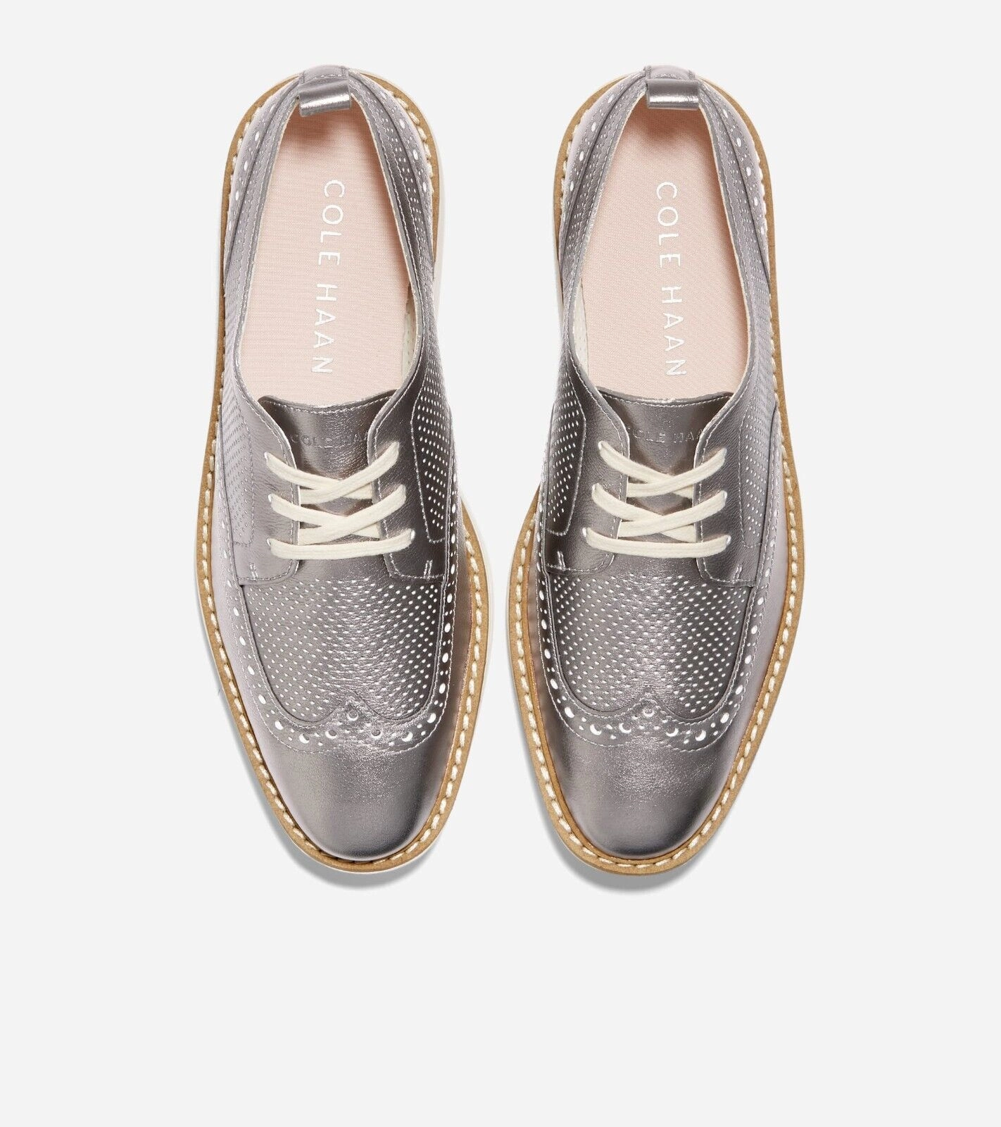 Cole Haan Originalgrand Platform Wingtip Oxford Women 8.5 Pewter Metallic FZP401 (Pewter Metallic,8.5)