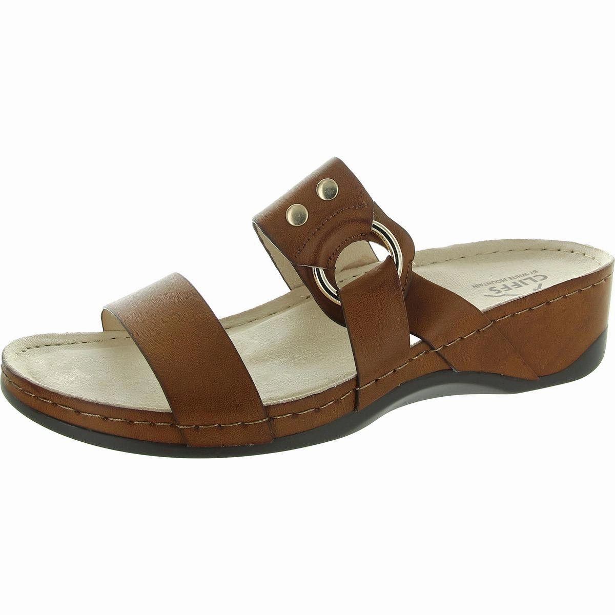 Colletta Womens Embellished Faux Leather Slide Sandals
