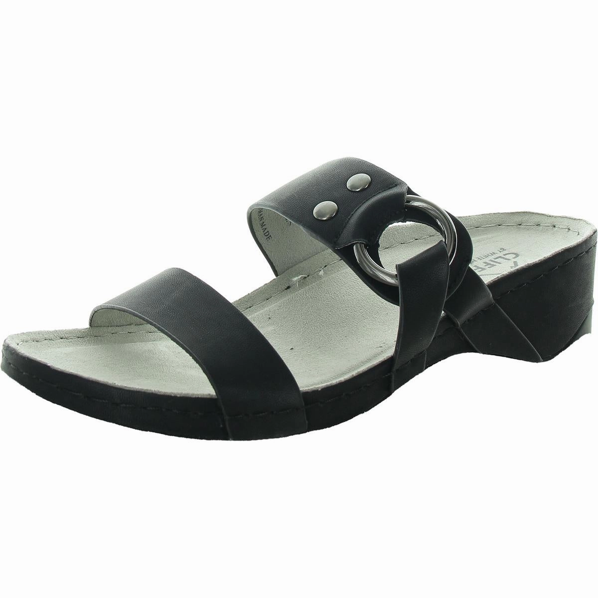 Colletta Womens Embellished Faux Leather Slide Sandals