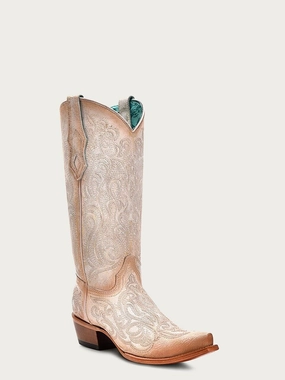 Corral Boots C4143 Western Women 7 White Embroidery Cowhide Snip Toe Boot FZP116 (7,White) Top-rated Womens Boots outlet