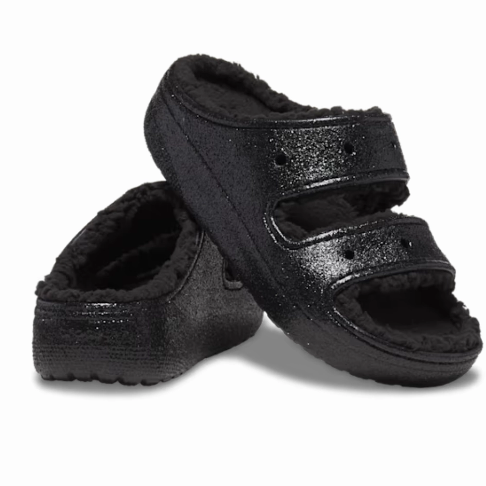 Crocs Classic Cozzzy Glitter II 208979-001 Slide Sandal Mens 9 Black Lined POW60