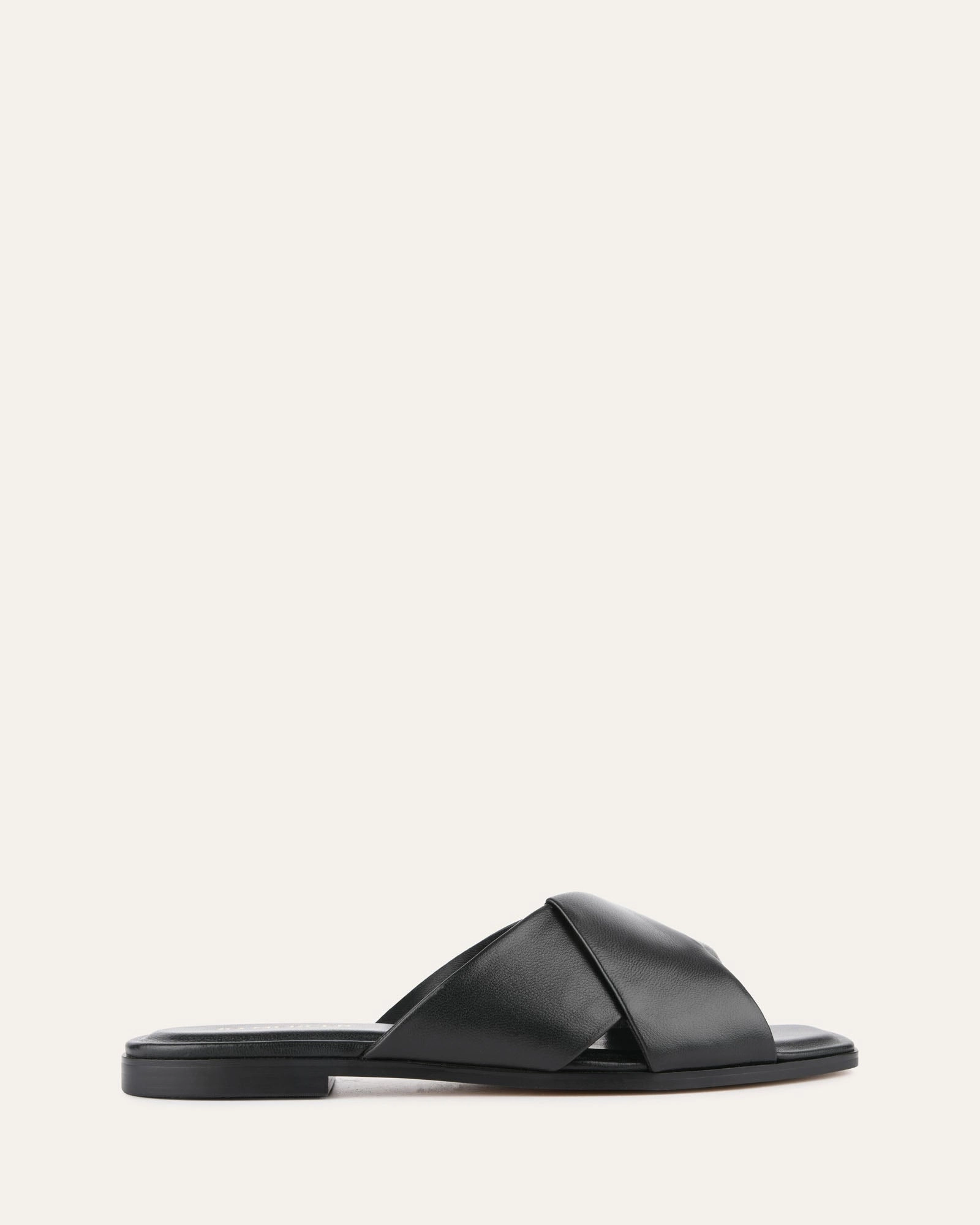CYRA FLAT SANDALS BLACK LEATHER Womens Sandals on sale