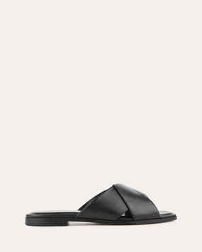 CYRA FLAT SANDALS BLACK LEATHER Womens Sandals on sale