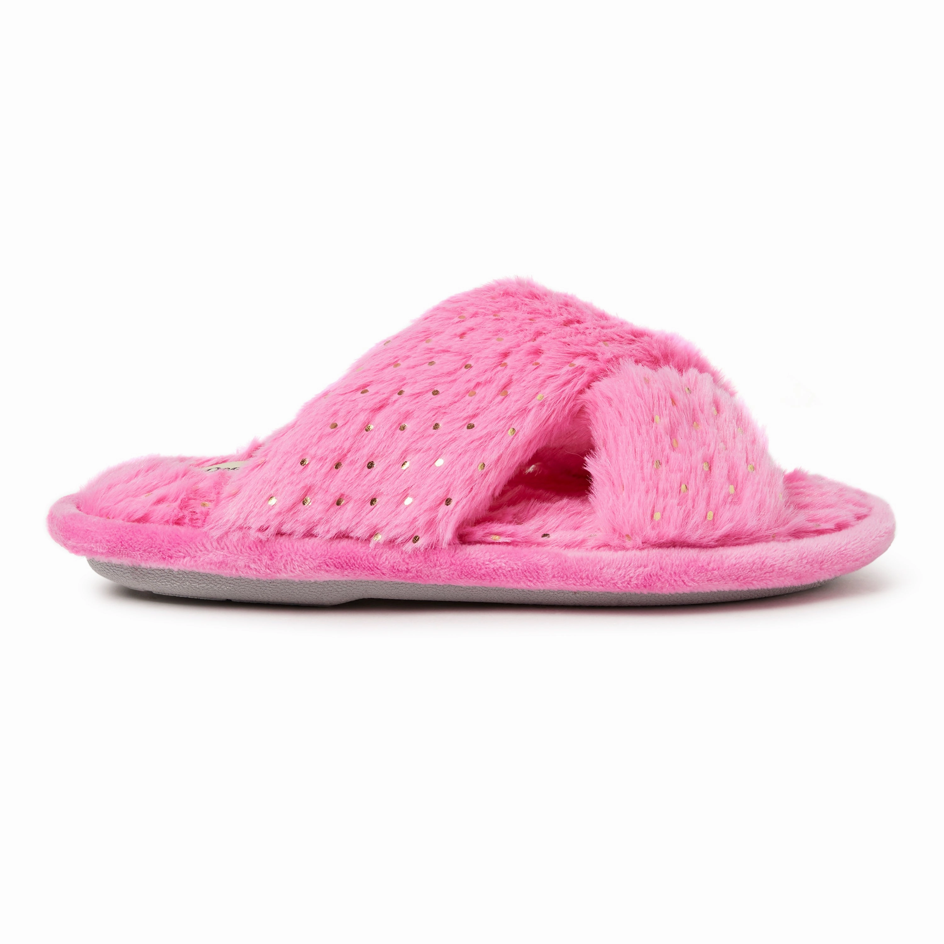 Dearfoams Kids Ava Pile Crisscross Furry Sparkle Slide Slippers