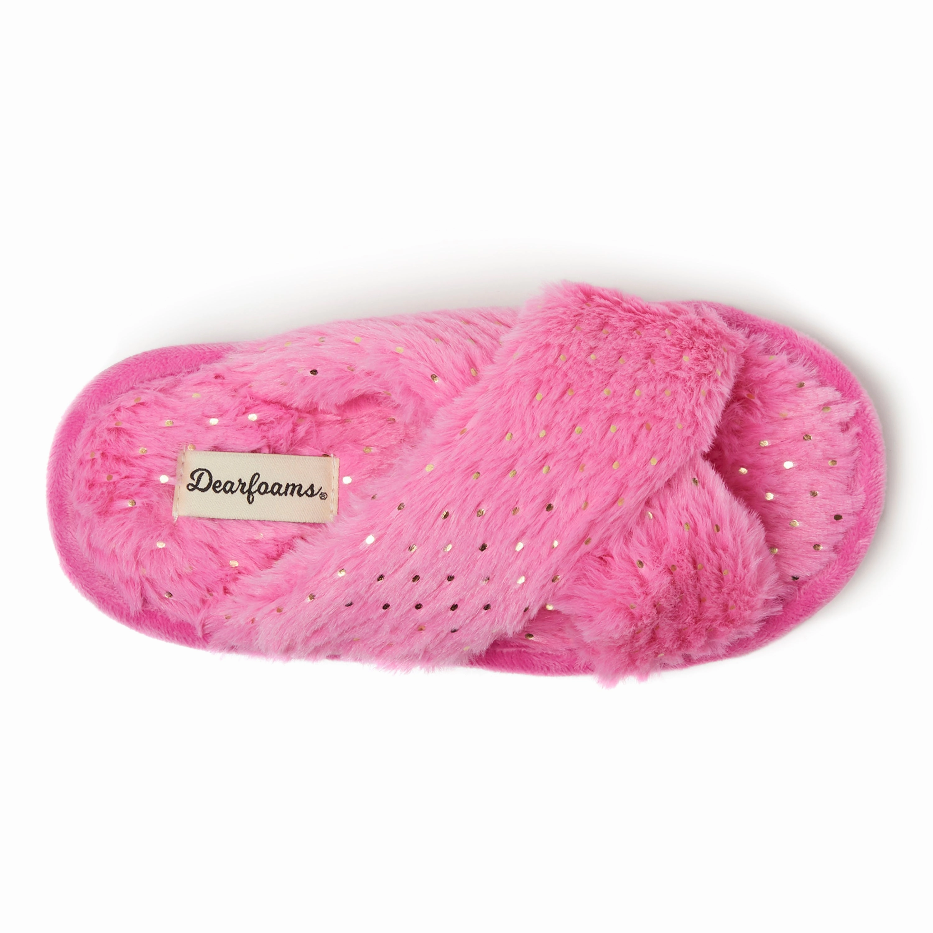 Dearfoams Kids Ava Pile Crisscross Furry Sparkle Slide Slippers
