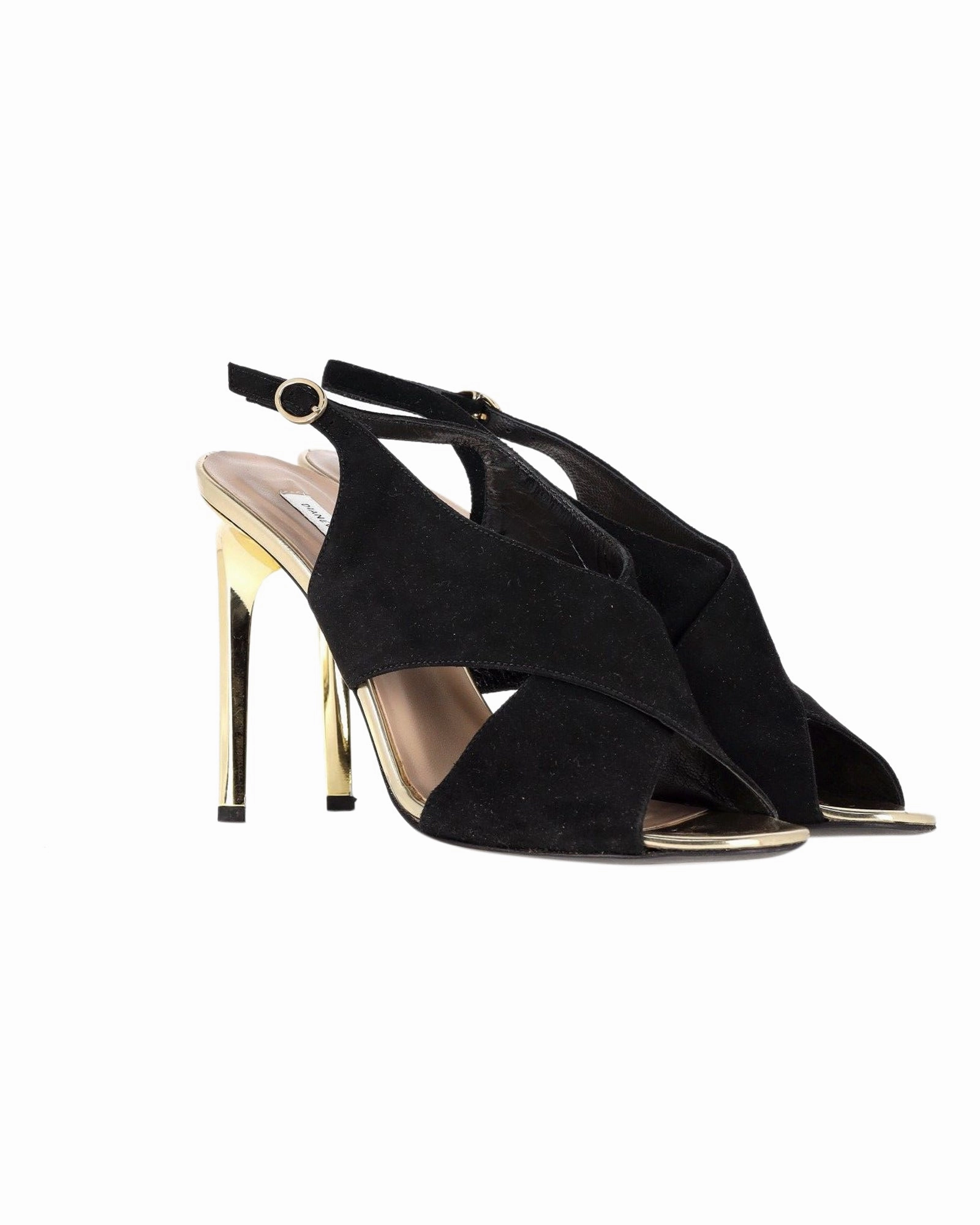 Diane Von Furstenberg Cross Strap High Heel Sandals in Black Suede