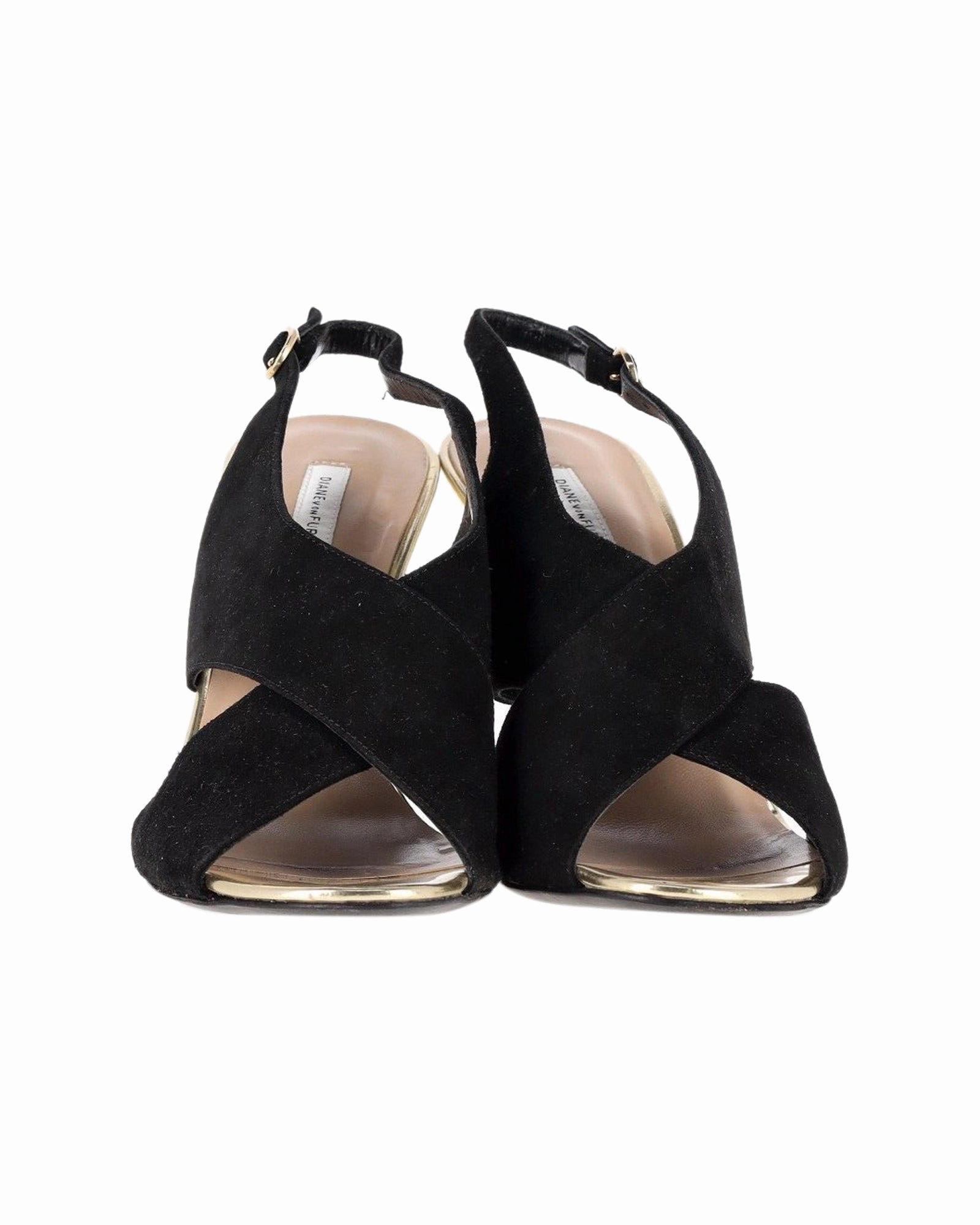 Diane Von Furstenberg Cross Strap High Heel Sandals in Black Suede