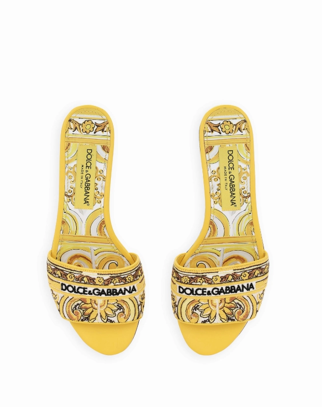 Dolce & Gabbana Bianca sliders with embroidered majolica pattern