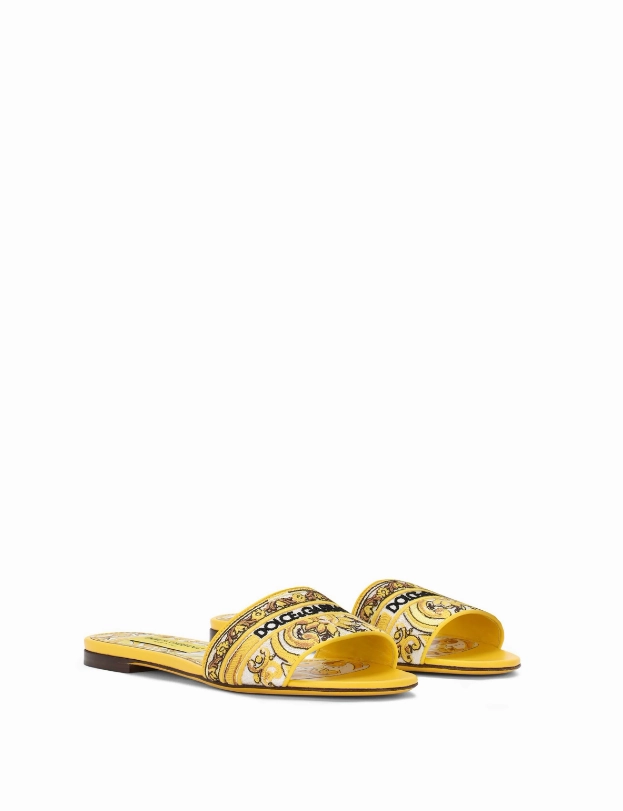 Dolce & Gabbana Bianca sliders with embroidered majolica pattern