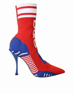 Dolce & Gabbana blue Stretch Sock Style Ankle Boots Logo Women's Shoes Promo on Womens Fashionable Boots