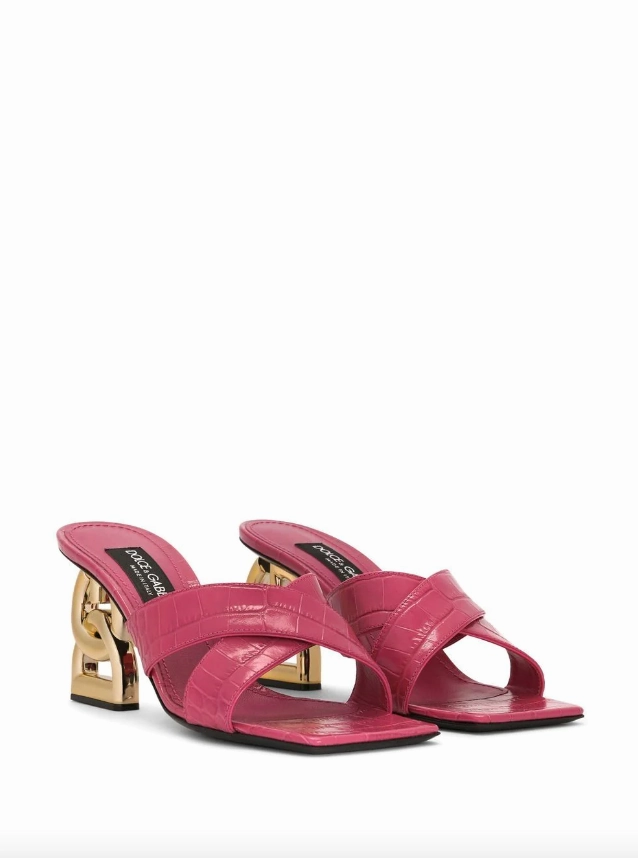 Dolce & Gabbana crocodile-print calfskin mules with DG pop heel