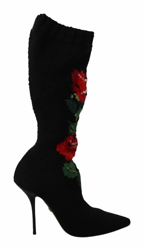 Dolce & Gabbana Elegant Sock Boots with Roses Women's Detail Promo on Womens Fashionable Boots