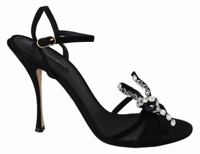 Dolce & Gabbana Elegant Suede High Sandals with Crystal Women's Bows Stylish Womens Slides & Sandals