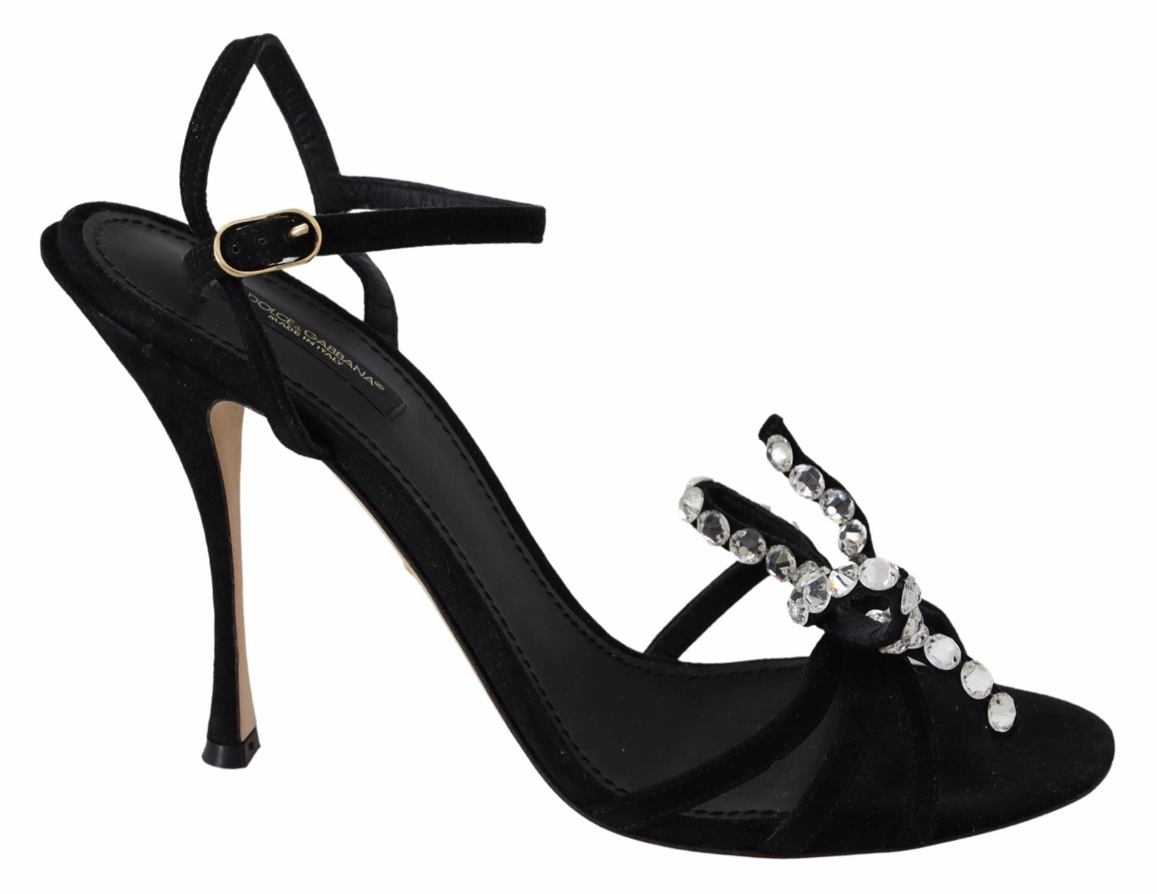 Dolce & Gabbana Elegant Suede High Sandals with Crystal Women's Bows Stylish Womens Slides & Sandals