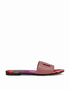 Dolce & Gabbana Iguana-print calfskin sliders with DG logo Womens Shoes cheap promo