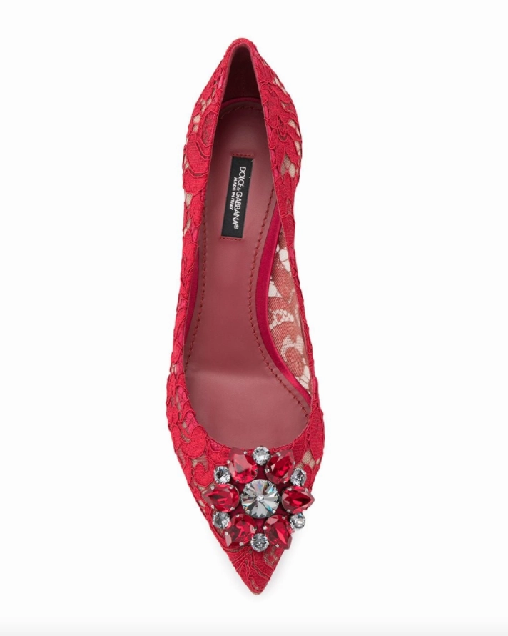 Dolce & Gabbana lace rainbow pumps with brooch