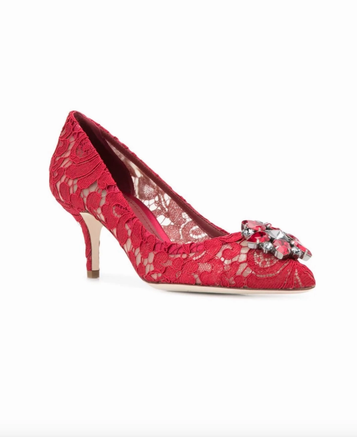 Dolce & Gabbana lace rainbow pumps with brooch