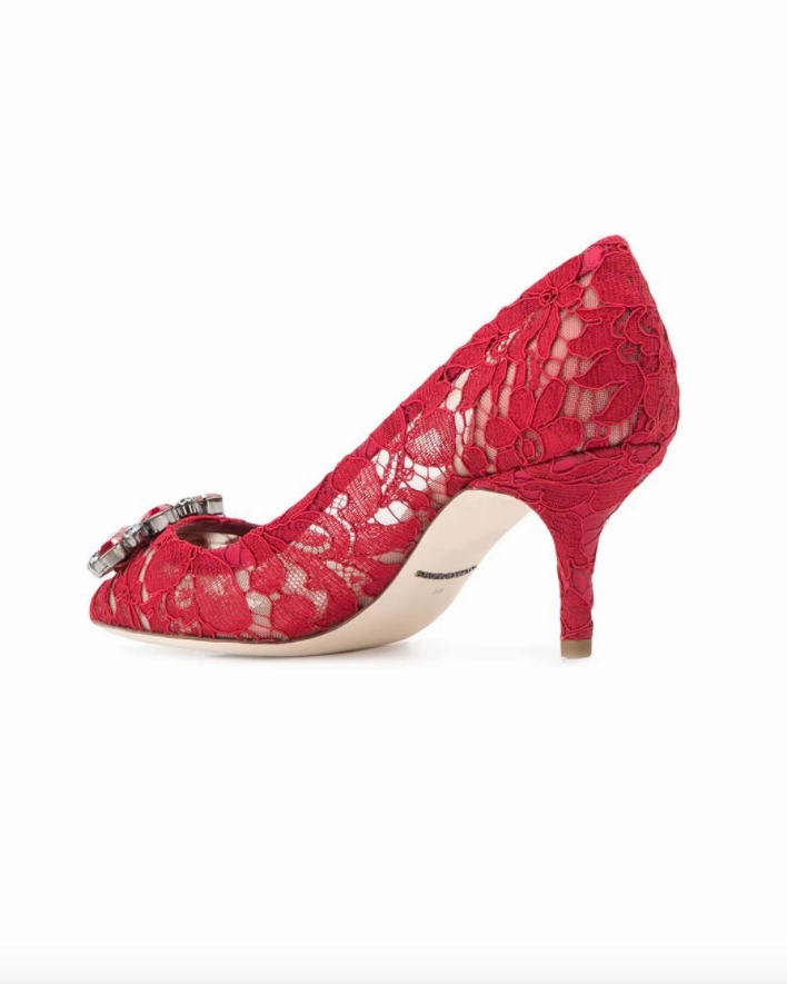 Dolce & Gabbana lace rainbow pumps with brooch