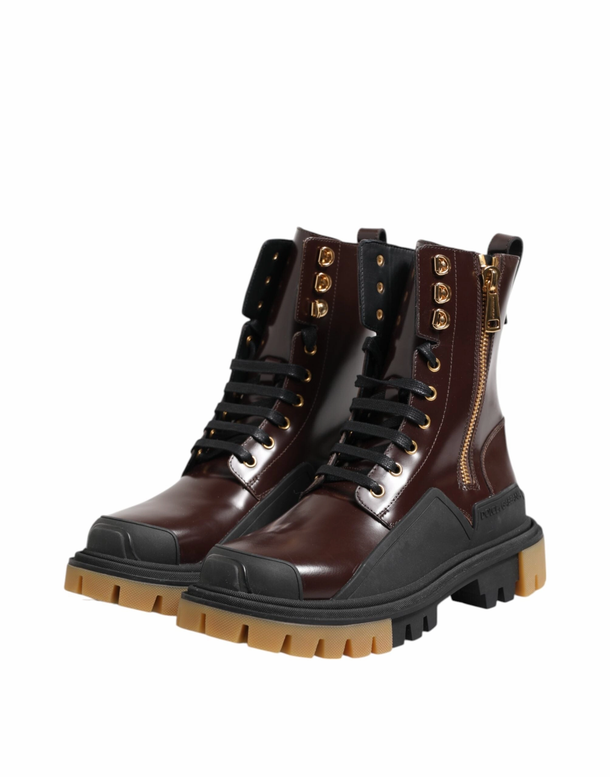 Dolce & Gabbana Leather Boots Zipper Lace Up Men's Shoes