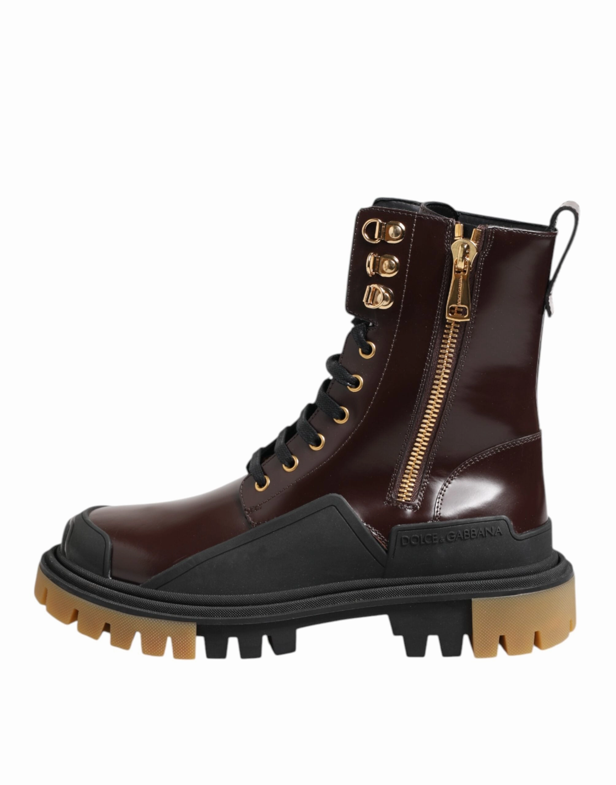 Dolce & Gabbana Leather Boots Zipper Lace Up Men's Shoes