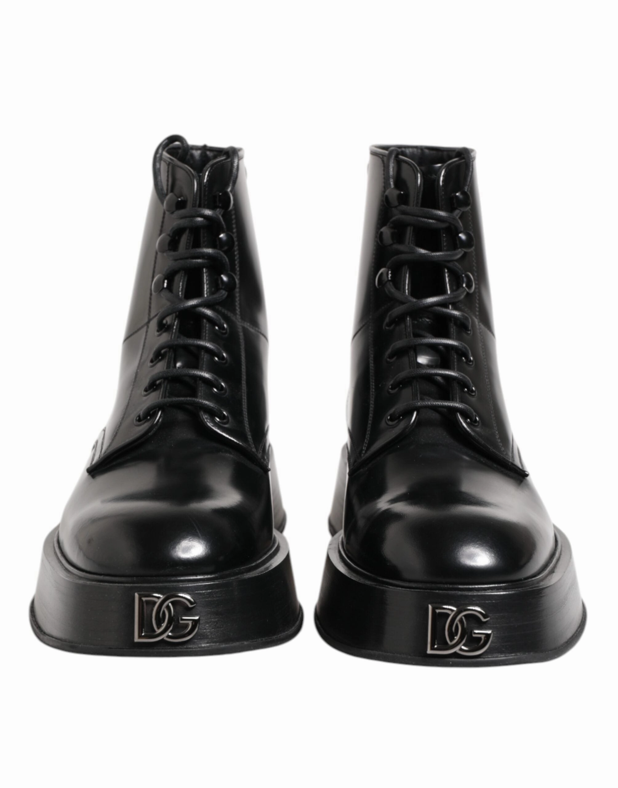 Dolce & Gabbana Leather Logo Ankle Boots Lace Up Men's Shoes