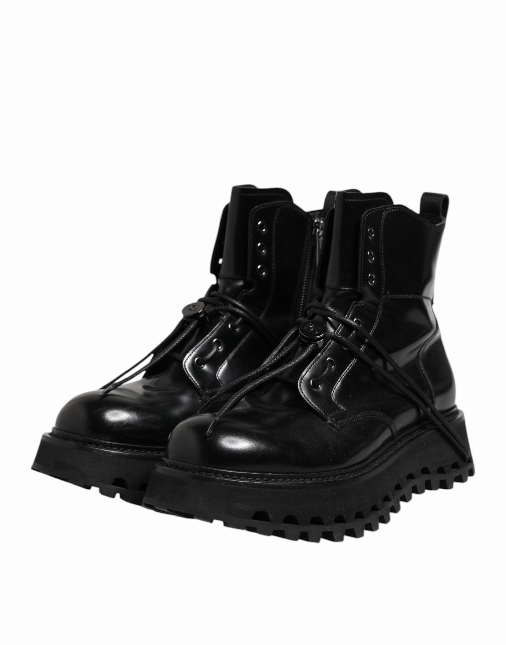 Dolce & Gabbana Leather Logo Ankle Boots Lace Up Men's Shoes