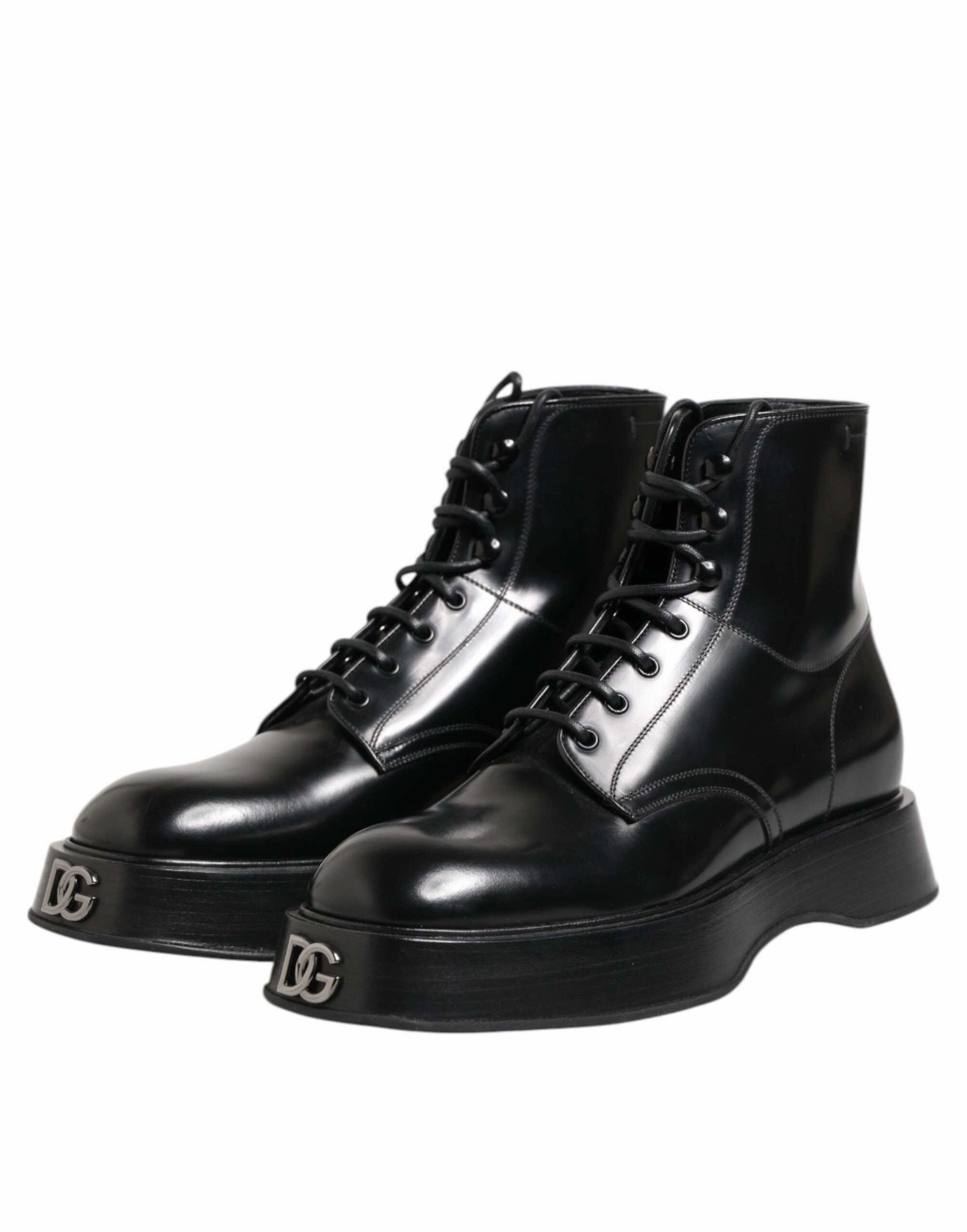 Dolce & Gabbana Leather Logo Ankle Boots Lace Up Men's Shoes