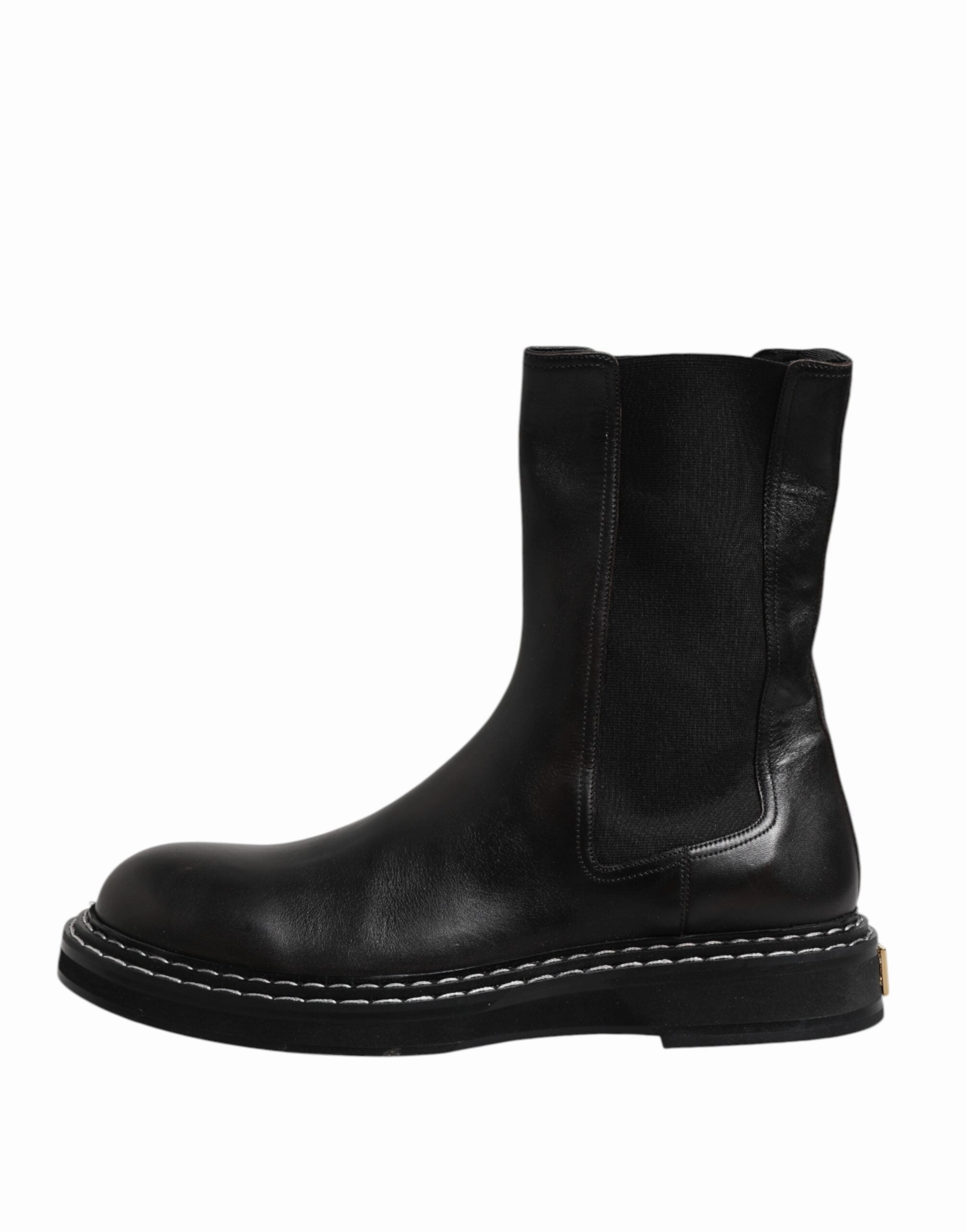 Dolce & Gabbana Leather Mid Calf Boots Flats Men's Shoes