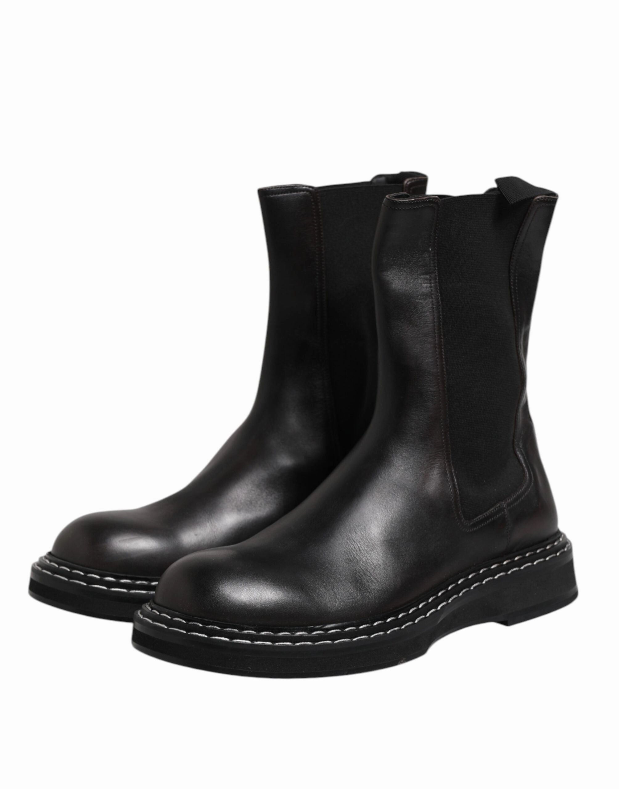 Dolce & Gabbana Leather Mid Calf Boots Flats Men's Shoes