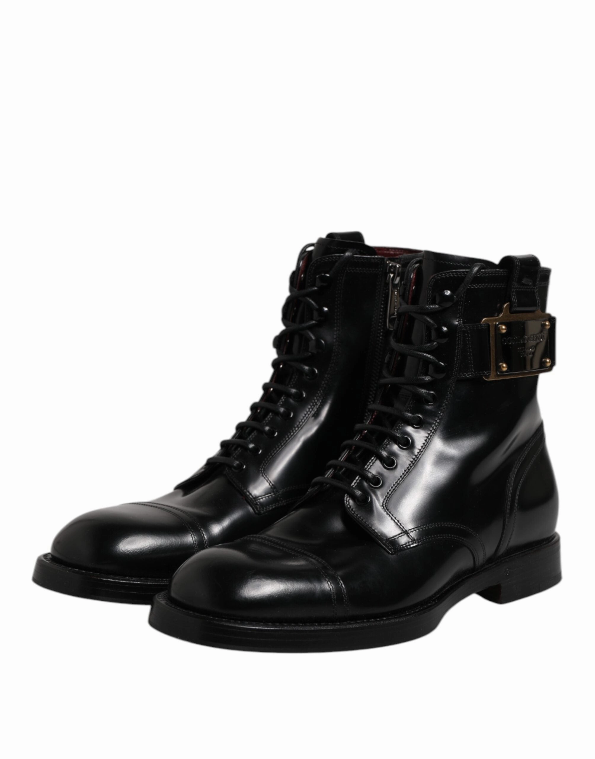 Dolce & Gabbana Leather Mid Calf Boots Lace Up Men's Shoes