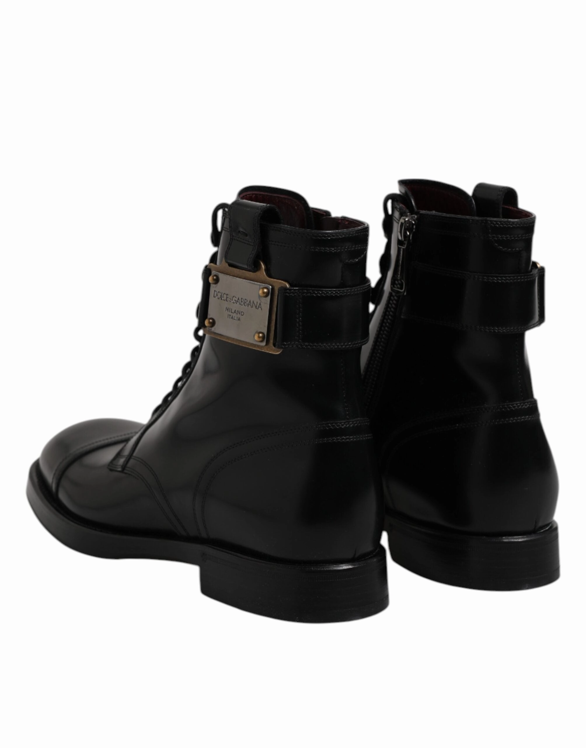 Dolce & Gabbana Leather Mid Calf Boots Lace Up Men's Shoes