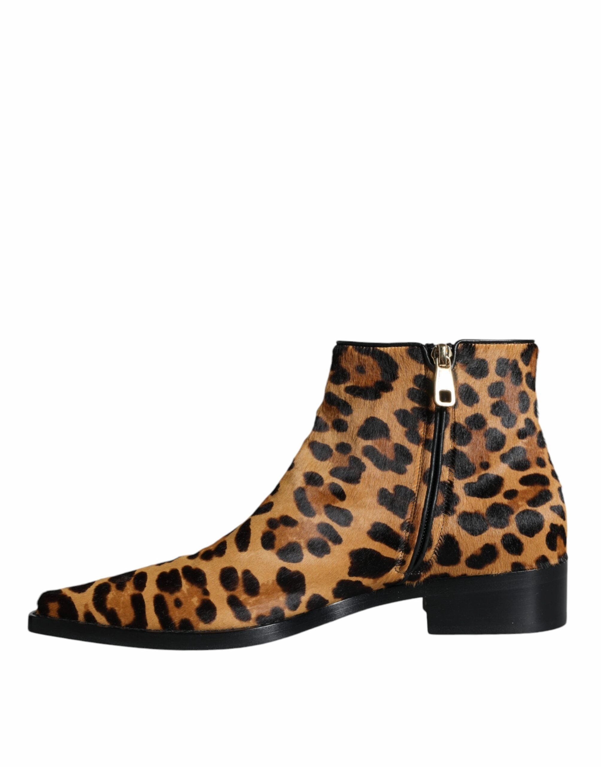 Dolce & Gabbana Leopard Calf Fur Ankle Boots Women's Shoes