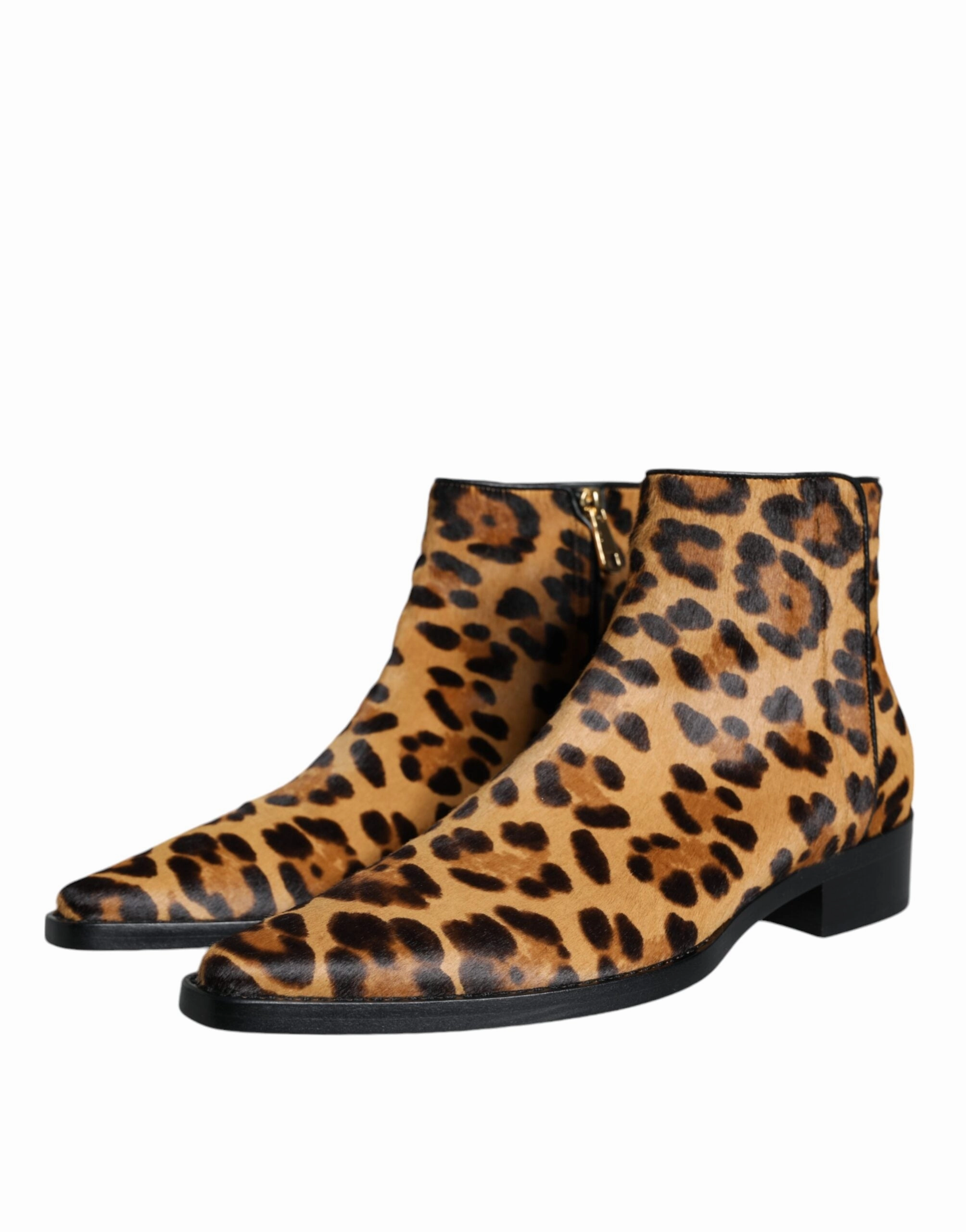 Dolce & Gabbana Leopard Calf Fur Ankle Boots Women's Shoes