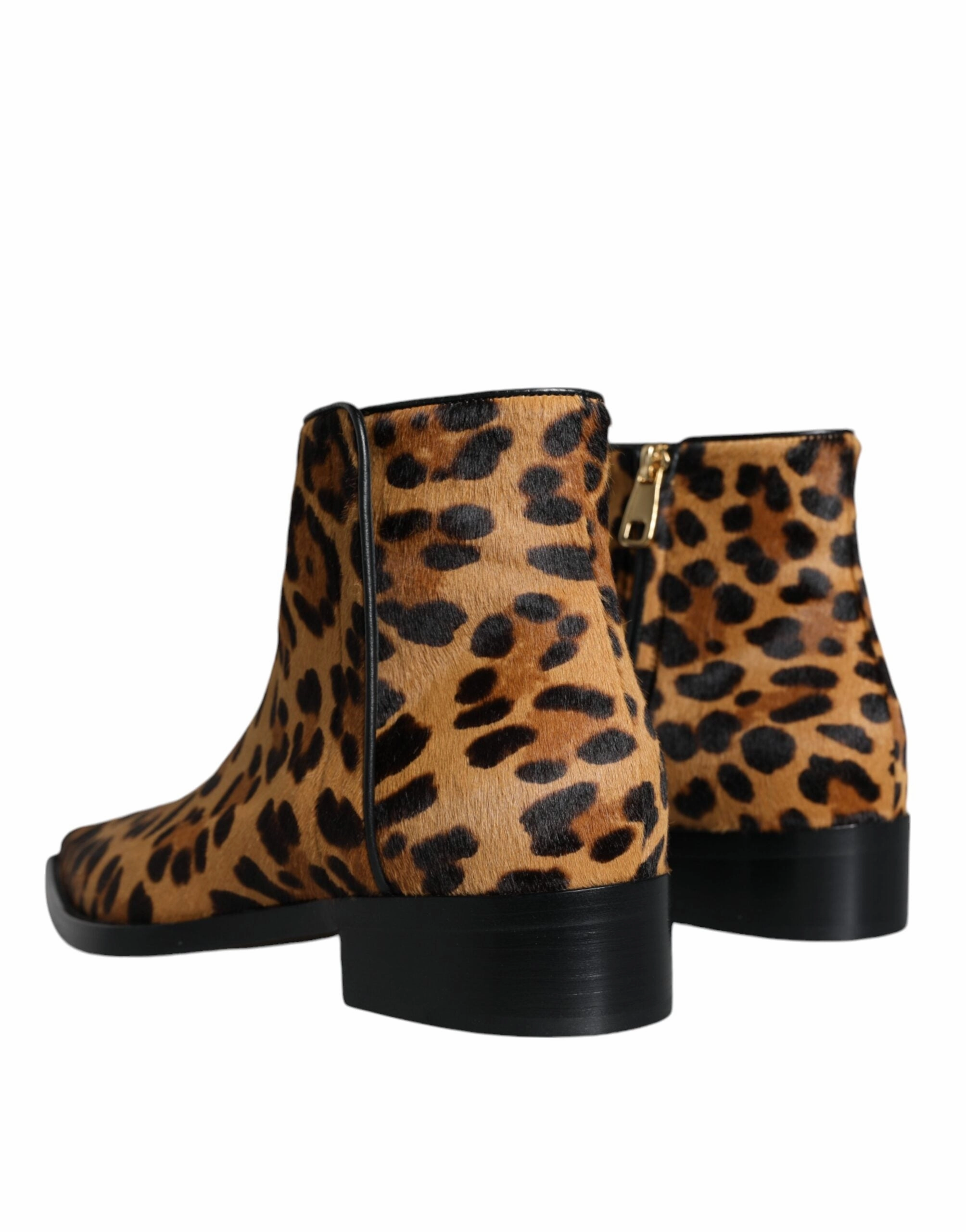 Dolce & Gabbana Leopard Calf Fur Ankle Boots Women's Shoes
