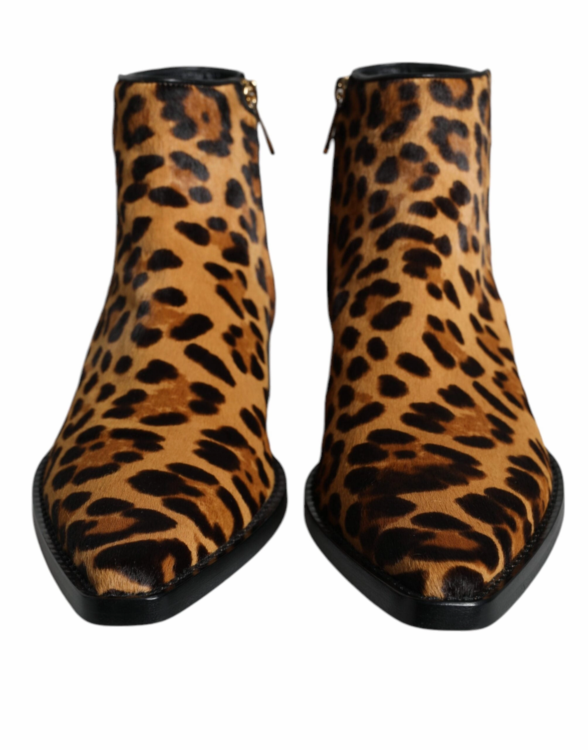 Dolce & Gabbana Leopard Calf Fur Ankle Boots Women's Shoes