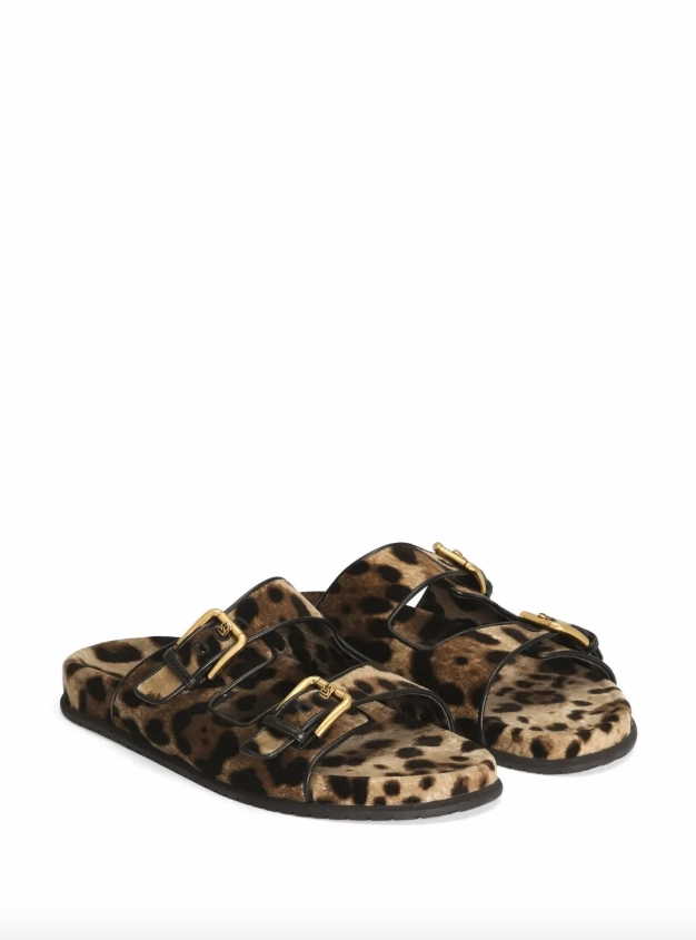 Dolce & Gabbana leopard print velvet sliders