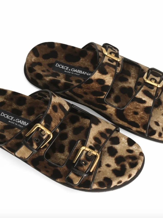 Dolce & Gabbana leopard print velvet sliders