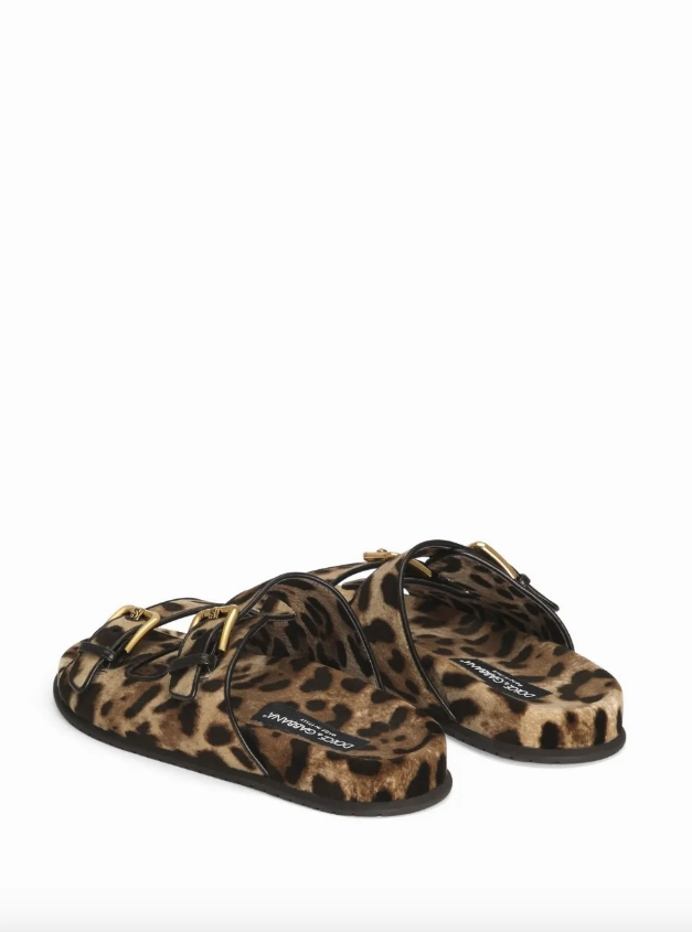 Dolce & Gabbana leopard print velvet sliders