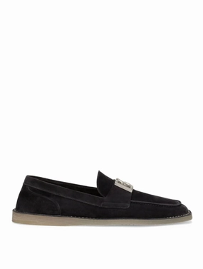 Dolce & Gabbana logo-lettering suede loafers Mens Shoes online flash sale