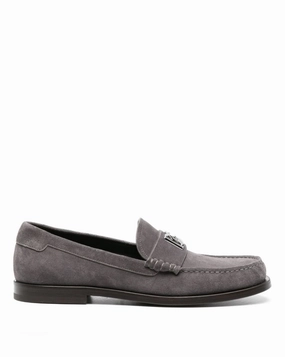 Dolce & Gabbana logo-plaque suede leather loafers Mens Shoes online flash sale