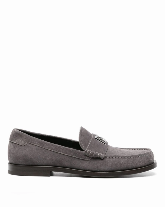 Dolce & Gabbana logo-plaque suede leather loafers Mens Shoes online flash sale